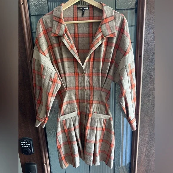 Maje Paris Plaid Shirt Dress – Pleated Wool-Blend Look – Size 36 - Picture 2 of 7